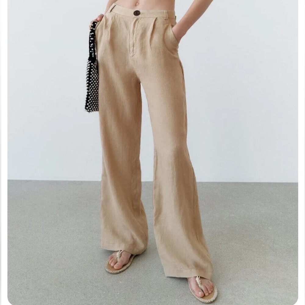 Zara beige wide leg trousers in size XL